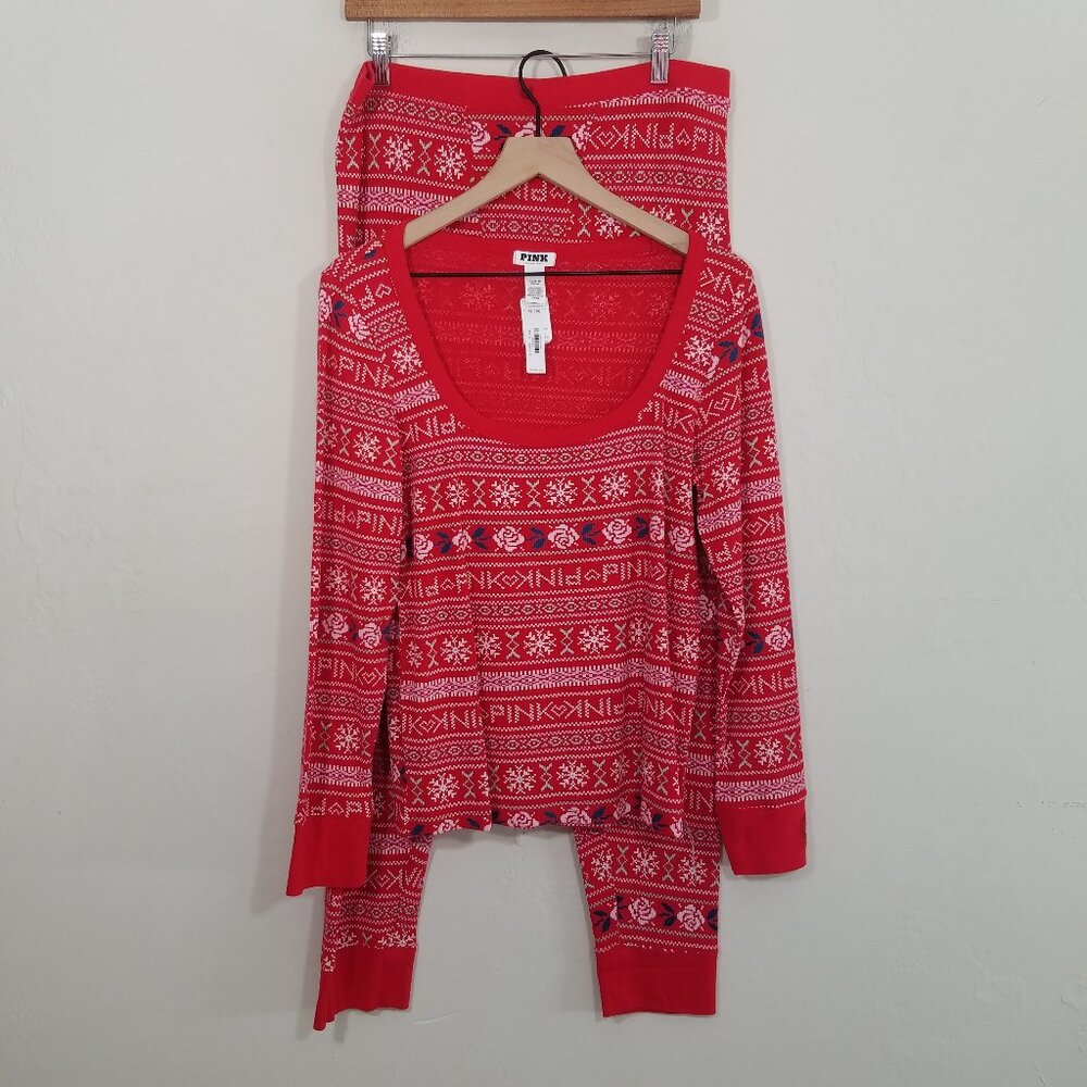 NWT PINK Victoria's Secret 2 Piece Set Pajama Red Size XL